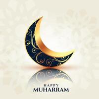 decorative golden moon for happy muharram festival vector