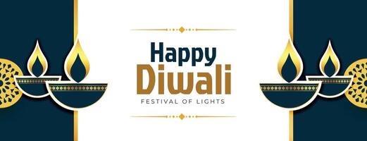 premium happy diwali banner with golden diya in indian style vector