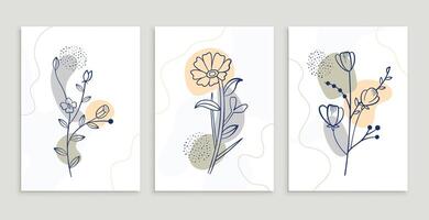 hand drawn line style flower poster template set vector