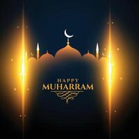 glowing mosque and lights muharram festival background vector