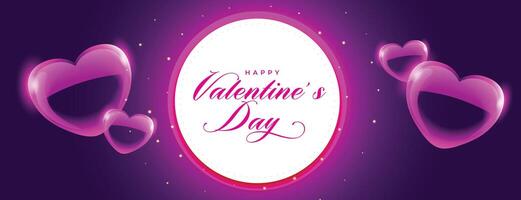 purple valentines day banner with bubble hearts vector