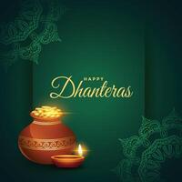 happy dhanteras diwali festival wishes card design vector