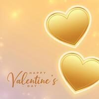 San Valentín día brillante antecedentes con dos dorado corazones vector
