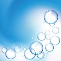 shiny water bubbles background on blue background vector