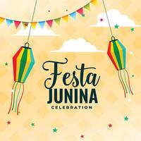 festa junina celebracion póster diseño con decoración elementos vector