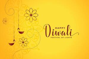 happy deepavali background with lantern and floral design vector