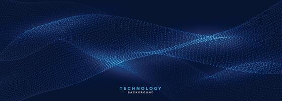 digital flowing particles technology blue banner design vector