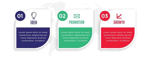 three steps modern business presentation infographic template vector