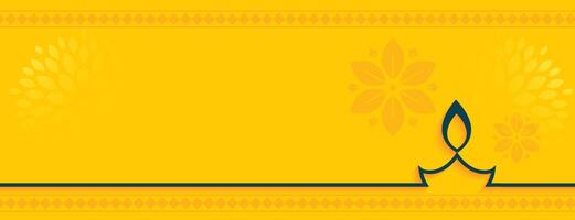 shubh deepavali yellow banner with text space and diya vector