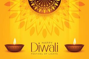 mandala style diwali celebration banner in yellow background vector