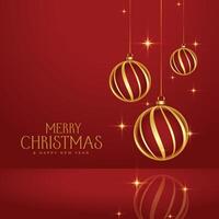 shiny red merry christmas golden baubles background vector