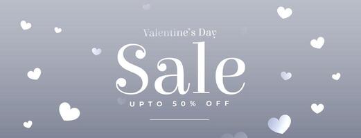 valentines day gray sale banner with floating hearts vector