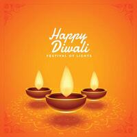 happy diwali festival beautiful diya background design vector