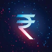 digital rupee with particles and light effect background vector