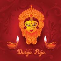 Happy durga pooja navratri festival holiday background with diya design vector illustration