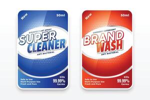 desinfectante o lavandería detergente limpiador etiquetas modelo vector