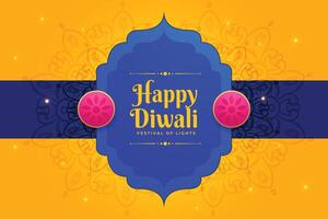 mandala style diwali celebration banner in yellow background vector