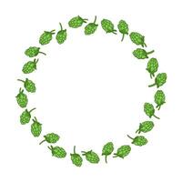 Flat hand drawn hops floral wreath. Beer concept. Isolated vector elements on dark background. St Patricks Day or Octoberfest decoration. Unique print design