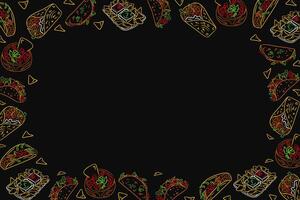 Horizontal frame with Mexican food. Dark theme. Frame template or design print with traditional street food. Good for banner, background, social media graphics vector