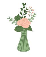 plano ilustración con resumen flores en moderno florero. plano mano dibujado de colores elementos en blanco antecedentes. único impresión diseño para imprimir, póster, interior. primavera moderno concepto vector