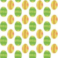 Easter seamless pattern with easter eggs on white background. Flat colored decorated eggs isolated. Unique retro print design for textile, wallpaper, interior, wrapping vector