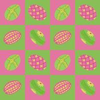 Easter contrast geometric pattern with easter eggs. Flat hand drawn decorated eggs in contrast squares. Unique retro print design for textile, wallpaper, interior, wrapping vector