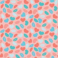 Seamless pattern with lips and hearts contour in pastel color. Hand drawn doodle drawing in trendy colors. Print design for textile, wallpaper, wrapping, background vector