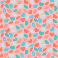 Seamless pattern with lips and hearts contour in pastel color. Hand drawn doodle drawing in trendy colors. Print design for textile, wallpaper, wrapping, background vector