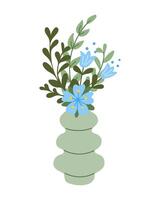 plano composición con resumen flores en moderno florero. plano mano dibujado de colores elementos en blanco antecedentes. único impresión diseño para imprimir, póster, interior. primavera moderno concepto vector