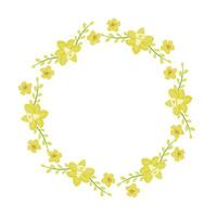 Spring floral wreath of daffodils. Easter concept. Vector template design for banner, poster, card. Modern floral frame