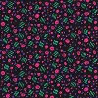 90s style pattern with neon colored scribbles on black background. Hand drawn ink scribbles, circles, lines. Trendy abstract concept. Good for social media graphics, background vector