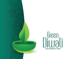 green leaf diya design for eco friendly diwali greeting background vector