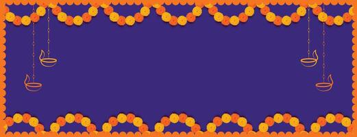 decorativo diwali festival púrpura bandera con flores y linterna diseño vector