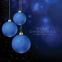 merry christmas beautiful background with hanging baubles vector