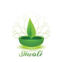 elegant green diwali occasion background with creative leaf diya vector