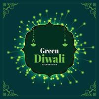 contento eco diwali celebracion antecedentes con verde Fuegos artificiales diseño vector