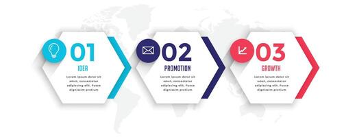 hexagonal style three steps business infographic template vector