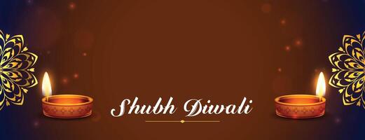 shiny shubh diwali banner with realistic oil diya and text space vector