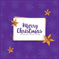 merry christmas purple card with golden stars background vector
