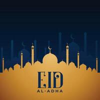 eid al adha golden mosque background vector