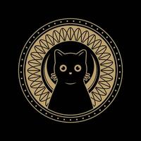 mysterious golden magical cat circle vector design