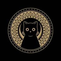 mysterious golden magical cat circle vector design