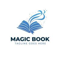 Open magic book page flat education logo vector