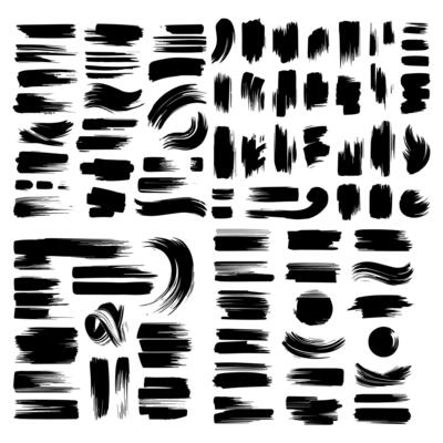 Set of black paint, ink brush strokes, brushes, lines, grungy. Dirty artistic design elements, boxes, frames. Vector illustration. Isolated on white background. Freehand drawing.