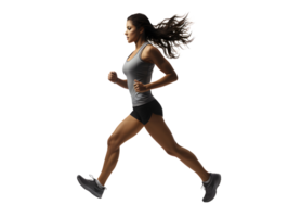ai genererad passa ung kvinna löpning isolerat på transparent bakgrund. generativ ai png