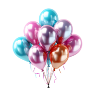 ai generiert Bündel von bunt holographisch Luftballons mit Konfetti isoliert auf transparent Hintergrund. schwebend Helium Luftballons. generativ ai png