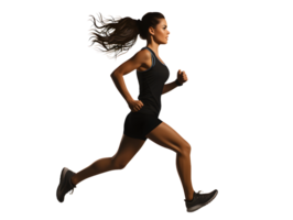 ai genererad passa ung kvinna löpning isolerat på transparent bakgrund. generativ ai png