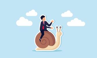 Slow growth and foolish mistakes hinder progress. A leader akin to a slow snail fails to reach goals, losing in business competition vector