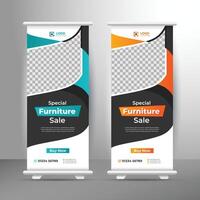 Furniture business marketing rollup banners template, Editable pop up display design vector