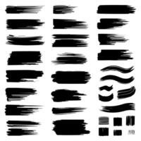 Set of black paint, ink brush strokes, brushes, lines, grungy. Dirty artistic design elements, boxes, frames. Vector illustration. Isolated on white background. Freehand drawing.